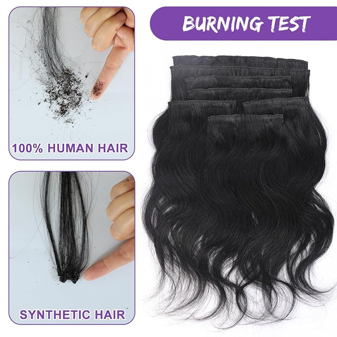 Body Wave Brazilian Clip in Hair Extensions Human Hair 8Pcs Remy Hair Extensions Clip ins for Black Women with 20 Clips 110g (16 Inch, Natural Black)