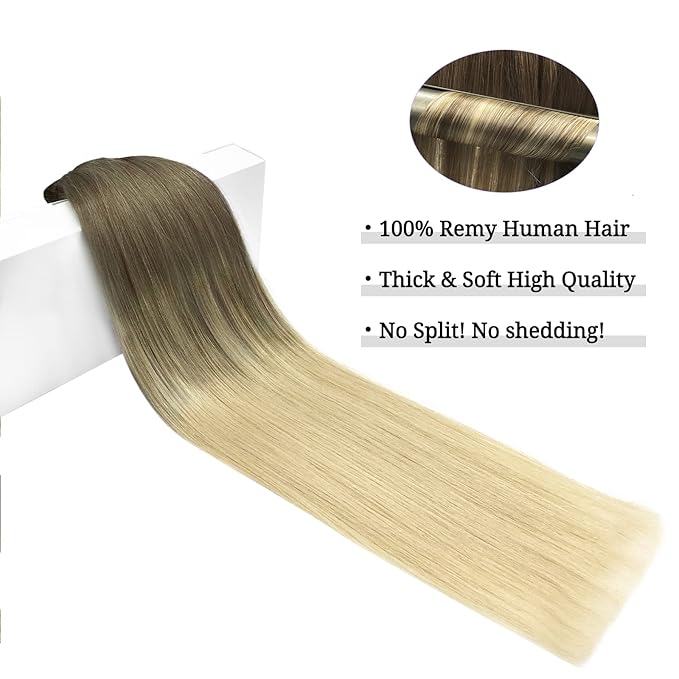 DOORES Human Hair Extensions Clip in, Ash Brown to Platinum Blonde 150g 9pcs 14 Inch, Remy Straight Thick Natural Hair