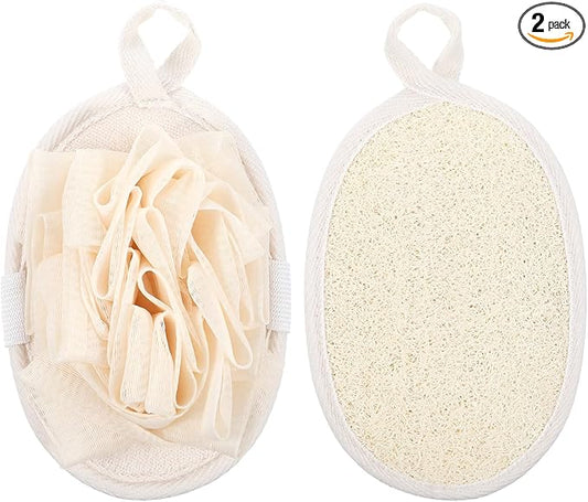 2 PCS Mini Soft Loofah Travel Size with Shower Flower Ball Natural Loofah Bath Sponge with Elastic Hand Strap Scrubber Glove Exfoliating Body Sponge Pad for Body Face Deeply Clean