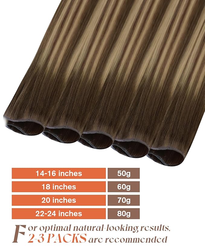 Sunny Hair Genius Weft Hair Extensions Human Hair Balayage Genius Weft Human Hair Extensions Chocolate Brown to Caramel Blonde One Piece Sew in Weft Extensions For Women Real Hair 18inch