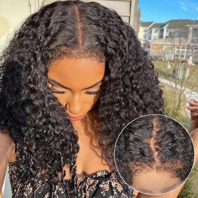Julia Hair Bye Bye Knots Curly 4C Baby Hairs Lace Human Wig with Kinky Edges Hairline 7x5 Invisible Knots Pre Cut HD Lace Front Glueless Wig Pre Bleached Pre Plucked for Beginners 150% Density 20 Inch