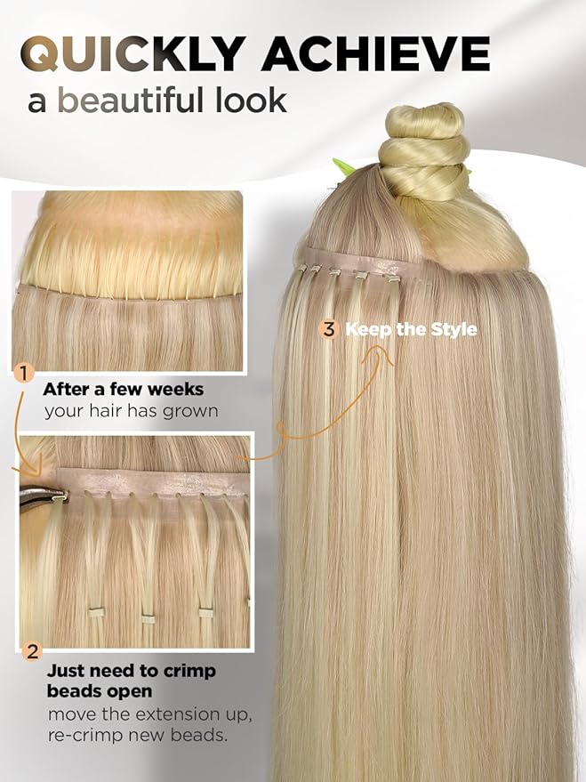 Twin Tab Butterfly Genius Weft Human Hair Extensions Simulated Scalp Latest Double Invisible Real 100% Remy Human Hair Weft with Micro Bead 100g 7ps 18 Inch Strawberry Highlight Blonde