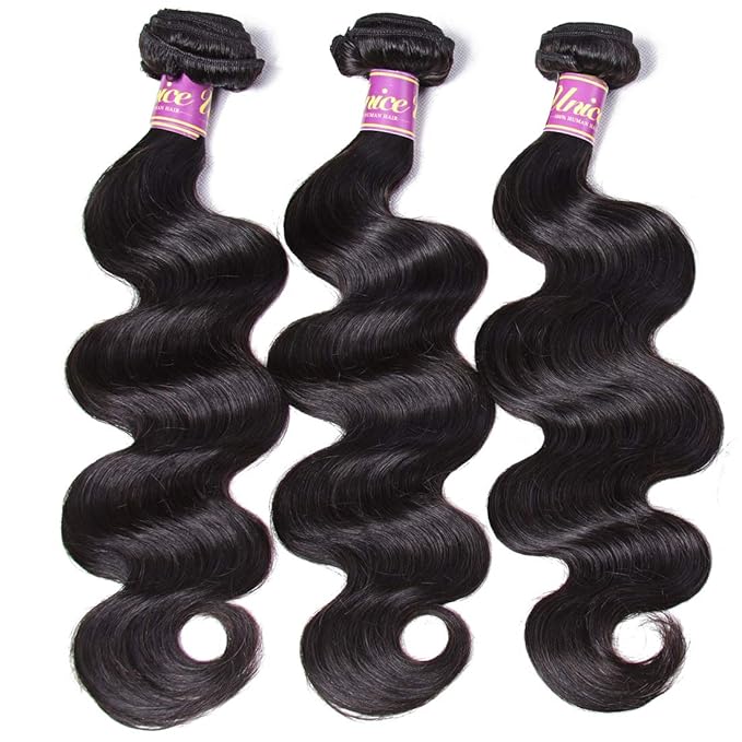 Unice Hair Brazilian Virgin Human Hair Weave Bundles 3pcs Body Wave Weft Extensions Natural Color 12 14 16 Inch