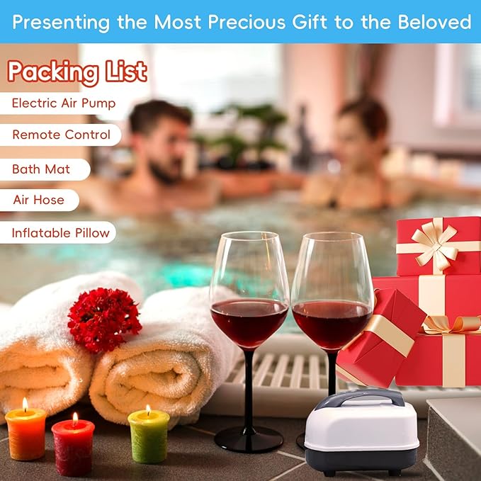Portable Spa Bubble Bath Massager - Bubble Bath Mat Tub Spa Massager with Upgraded Powerful Suction Cup, Electric Air Pump, Pillow and Remote Control for Ultimate Relaxation, 48 * 17in