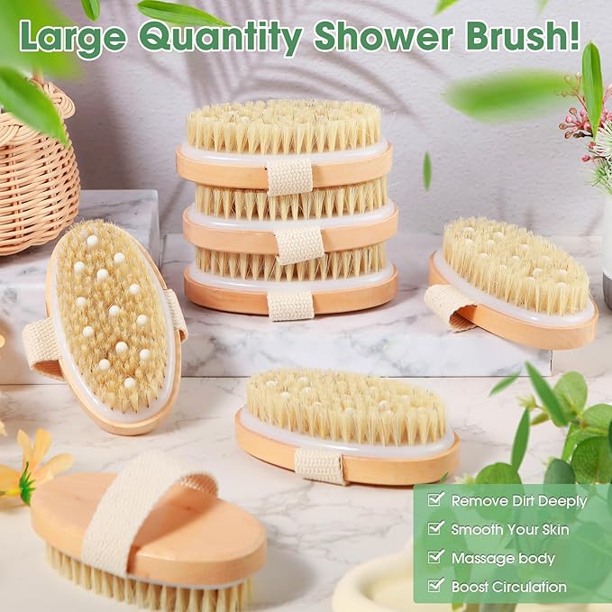 Gejoy 30 Pcs Dry Brushing Body Brush Exfoliating Brush with Massage Nodule Dry Skin Body Scrubber for Shower Bath Back Circulation Improvement Dead Skin Exfoliator (4.92 x 2.56 Inches,Wood Color)