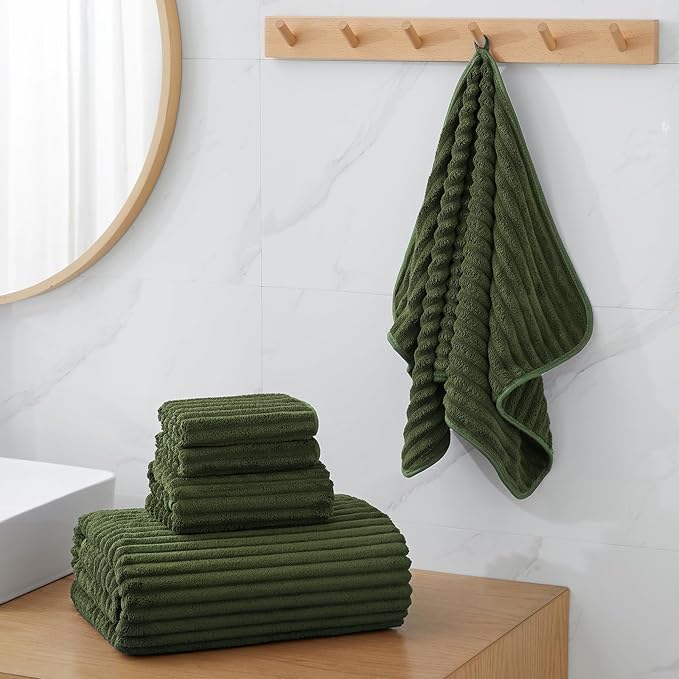 Extra Large Bath Towel Set of 6 (40"x80"),Oversized Bath Sheet Super Soft Highly Absorbent Microfibers Quick Dry Luxury Shower Towel for Bathroom Spa Gym Hotel Yoga (Olive Green, 6Piece)