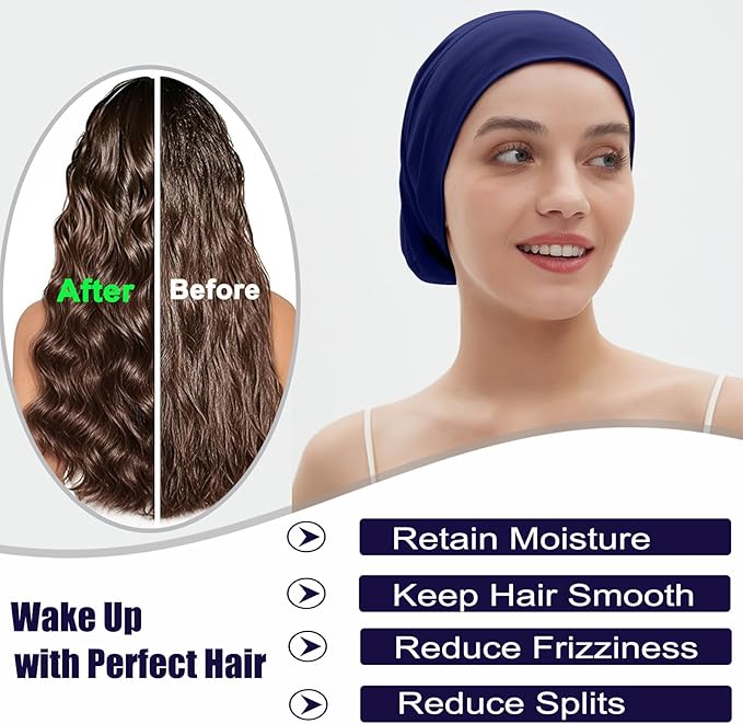Sleep Cap Bonnet for Sleeping, Adjustable Cooling Ice Silk Lined Hair Bonnets for Natural Curly Braids Beanie Hat Women Men