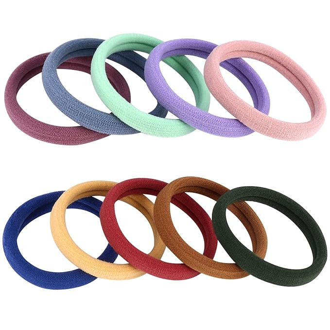 100PCS Colorful Large Hair Ties, Cotton Hair Bands Seamless Ponytail Holders for Women, Hair Elastics No Damage, 10 Colors by BAOLI