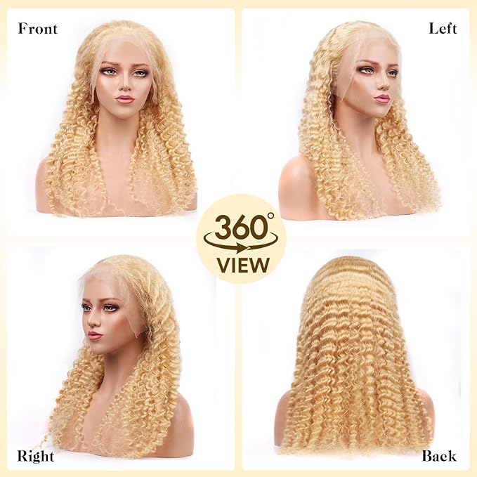 613 Lace Front Wig Human Hair 13x6 Transparent Lace Deep Wave 180 Density Free Part Blonde HD Lace Frontal Wig for Women 28 Inch (13x6 613 Deep Wave Wig, 42 Inch)