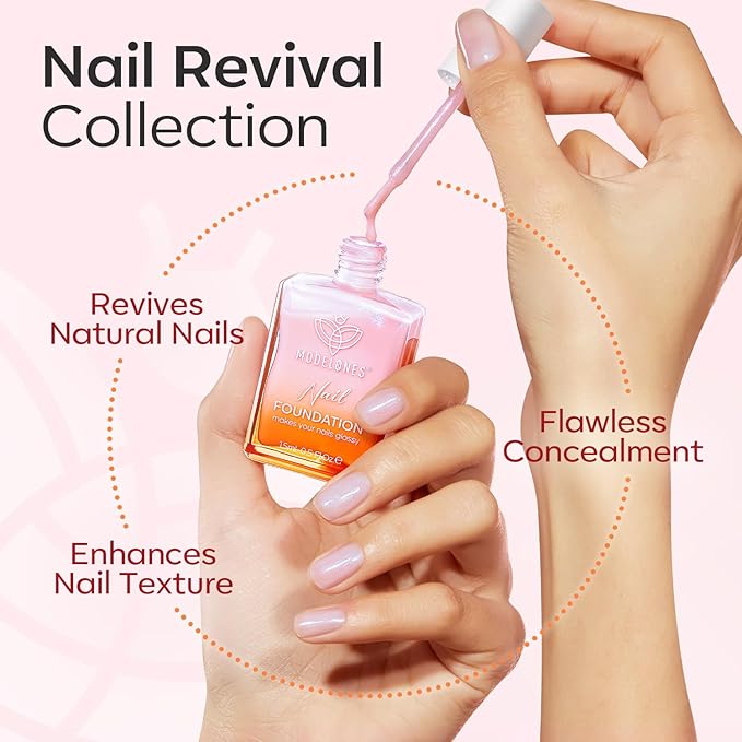 modelones Nail Strengthener, Sparkle Pink Nail Polish Nail Repair for Damaged Nails Hardener Air Dry Nail Growth Polish Natural Nail Concealer Foundation Gifts for Women 15ml