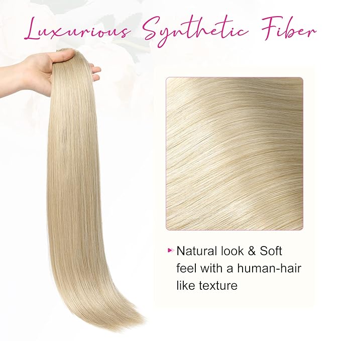 REECHO 24" Straight Long 4 PCS Set Thick Clip in on Hair Extensions - Medium Blonde with Pale Highlight