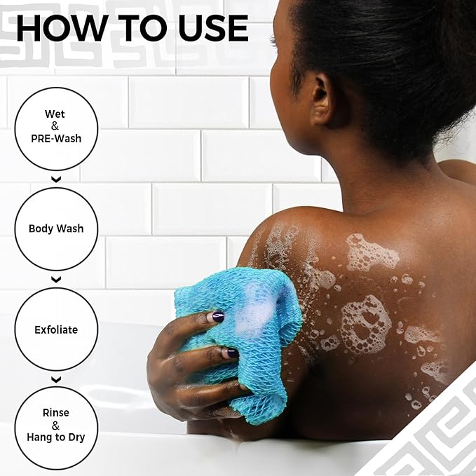 African Net Sponge Authentic - 2 Pieces Exfoliating Body Scrubber Bath Sponge Babyblue&Orange - Back Scrubber Washcloth for Shower - Real African Scrub Exfoliator Body Care Bathing Accessories