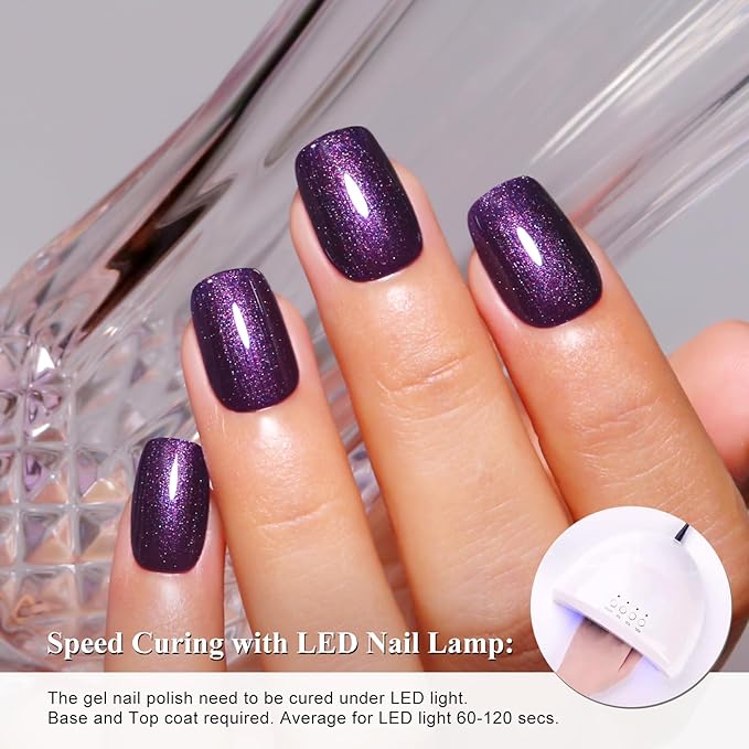 Imtiti Glitter Gel Nail Polish, Purple Gel Polish Sparkle Purple Soak Off UV LED Gel Polish, Long Lasting, Nail Art Starter Manicure Salon DIY at Home for Women (0.34 Fl Oz-1929)