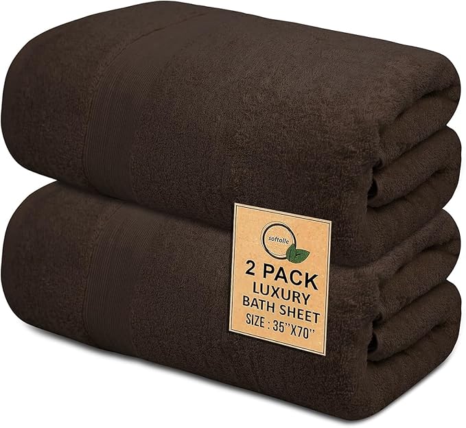 Softolle 100% Cotton Luxury Bath Sheets - Pack of 2 (35" x 70") | Super Soft, Quick-Dry & Highly Absorbent Towels for Bathroom, Home, Spa & Gym (Dark Brown)