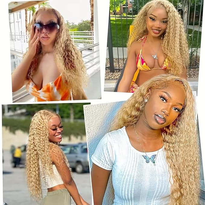 Hair 613/27 Human Hair Bundles Blonde Kinky Curly Weave 3 Bundles 22 24 26 inch Two Tone 613 and 27 Bundle 613 Color