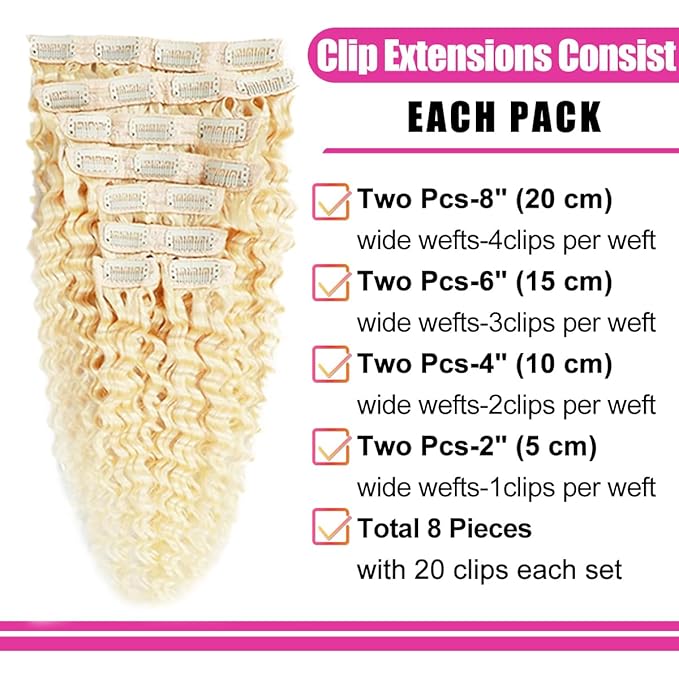 Blonde Clip in Extensions 8Pcs 110g Clip in Hair Extensions Real Human Hair Deep Wave 613 Blonde Clip ins Brazilian Remy Human Hair Extensions for Women Double Weft 22 Inch