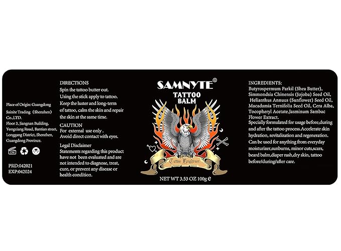 Samnyte Tattoo Balm, 3.53Oz, Tattoo Cream Stick for Moisturizing, tattoo aftercare butter Lotion-3.53Oz