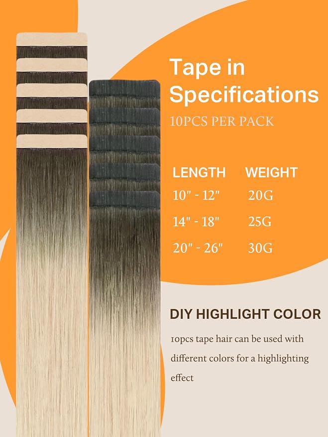 DOORES Human Hair Extensions Tape in Balayage Light Ash Brown to Ash Blonde 22 Inch 30g 10pcs Tape in Hair Extensions Real Human Hair Extensions Long Straight