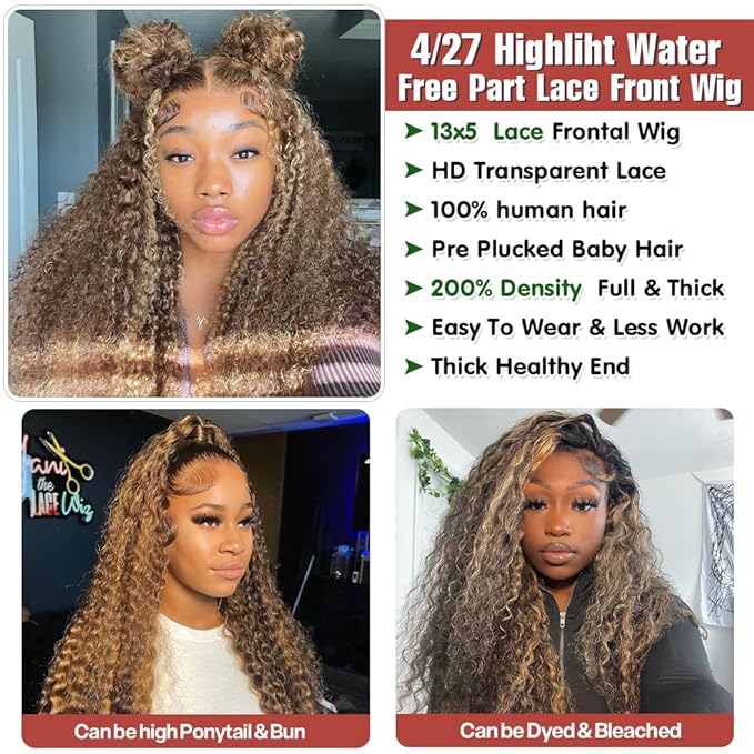 Azibo 200 Density Water Wave 13x5 Full Lace Front Wigs Human Hair Pre Plucked 4/27 Highlight Honey Blonde HD Lace Front Wig Human Hair 28inch…