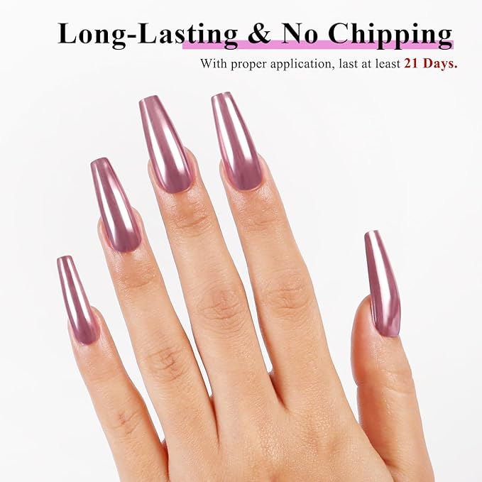 Imtiti Rose Gold Chrome Nail Powder Kit,1g Pink Meatllic Mirror Effect Powder with 10ml White Color Gel Polish Metal Nail UV DIY Kit