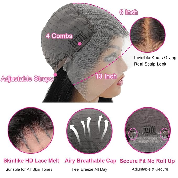 200% Density 13x6 Body Wave Wig, 100% Human Hair, [2-year life], 30 Inch Skinlike HD Lace Front Wigs Human Hair Pre Plucked for Women with Baby Hair, Free Part