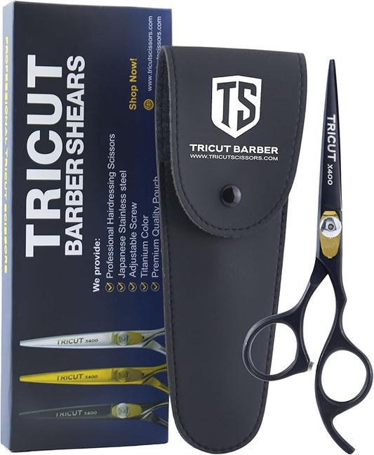 Professional Tricut Black Matte Hairdressing Scissors 6.5" – Premium Barber & Salon Shears for Precise Cutting, Japanese Stainless Steel