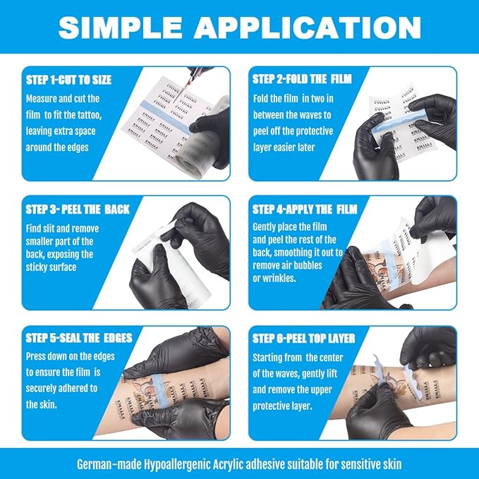Emalla GRECE Tattoo Aftercare Bandage, 10 Pack Waterproof Second Skin Tattoo Cover Up Tape Patch 6" x 4" Flexible Tattoo Bandage for Healing Skin 0.02mm Tattoo Protection Film Tattoo Supplies