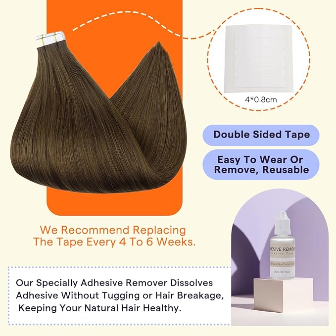 Full Shine Tape in Extensions Real Human Hair 24 Inch Color 4 Brown 20 Pcs Invisible Straight Remy Tape in Hair Extensions Human Hair 50 Grams Natural Seamless Skin Weft Silky Add Length