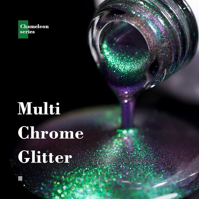 RARJSM Chameleon Multichrome Gel Nail Polish Mermaid Lake Green to Purple Color Changing Glitter Chrome Gel Polish Curing Requires Sparkle Shimmer Nail Gel Varnish Soak Off DIY at Home Salon 15ml
