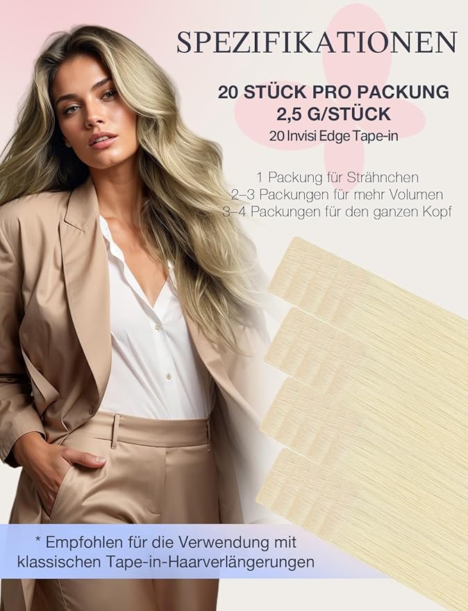 DOORES Invisi Edge Tape in Hair Extensions Human Hair, Platinum Blonde 10 Injection Tape-ins with 10 Injection Tape-ins 50g 18 Inch, Invisible Injected Tape in Extensions