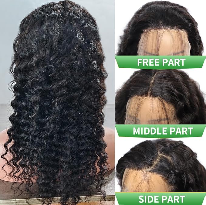 14 Inch 13x6 Deep Wave Lace Front Wigs Human Hair Pre Plucked HD Lace Brazilian Virgin Short Curly Human Hair Wig Glueless Frontal Wigs for Women 180 Density Natural Black Deep Wave Wig