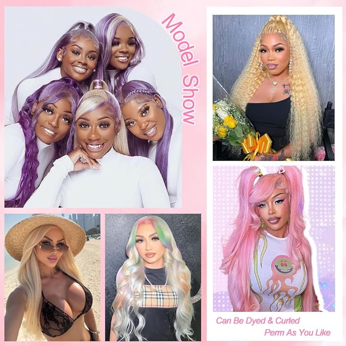 ALI PANDA 200 Density 613 13X6 Lace Front Wigs Human Hair Pre Plucked 32Inch Straight HD Transparent Lace Frontal Wigs Human Hair, Blonde Glueless Wig Bleached Knots with Baby Hair