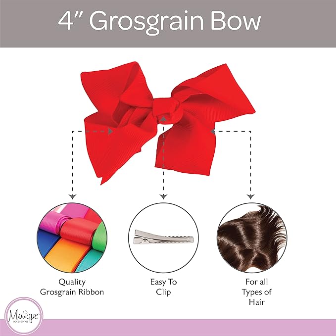 4 Inch Grosgrain Hair Bow for Girls - Red