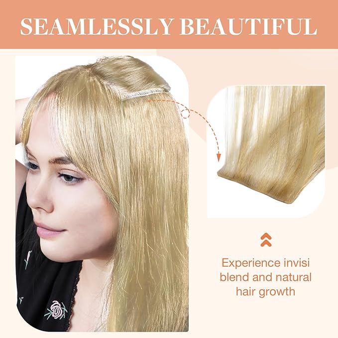 GOO GOO Invisi Edge Clip in Hair Extensions 24inch 150g 7Pcs Injected Seamless PU Clip in Hair Extensions, Virgin Real Human Hair, 18A/613A Dark Blonde Highlighted Bleach Blonde