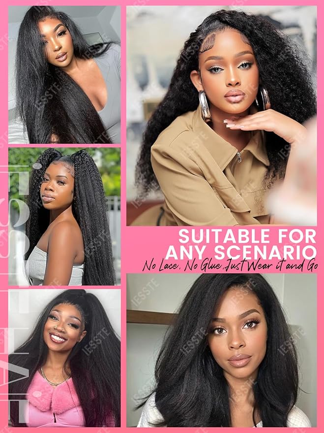 Kinky Straight Half Wig Human Hair 3 In 1 Seamless Flip Over Half Wigs for Black Women Wear & Go No Lace Glueless Drawstring Flip Over Wig Beginner Friendly In 20Inch Headband Wig 200 Density