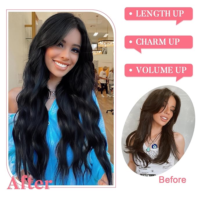 Vigorous Black Hair Extension 20Inch Clip in Hair Extensions 4PCS Natural Thick Synthetic Soft and Natural Thick Hairpieces for Women