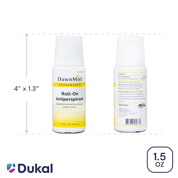 Dukal RD15 Dawn Mist Antiperspirant Deodorant, 1.5 oz, Roll-On, Fresh Scent, Travel Size, Pack of 96