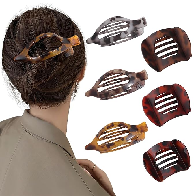 6 PCS French Flat Hair Clips for Women 2 Styles Large Matte Flat Claw Clips Strong Hold No-Slip French Hair Barrettes for Thick Thin Hair(Leopard 3)