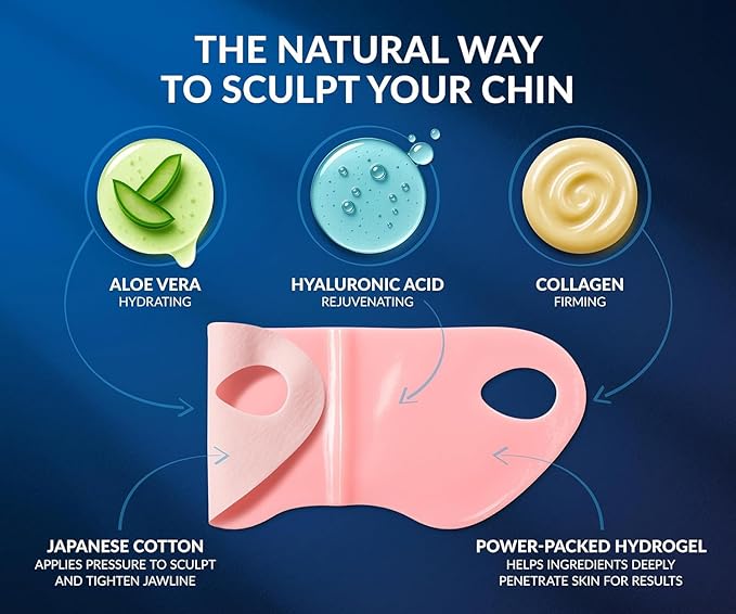 Stylia V Line Lifting Collagen Mask - Lift, Firm & Contour Jawline - Double Chin Reducer Strap with Hyaluronic Acid & Aloe - Neck Tightening and Lifting Mask - Jawline Shaper Face Lift Tape (2PC)