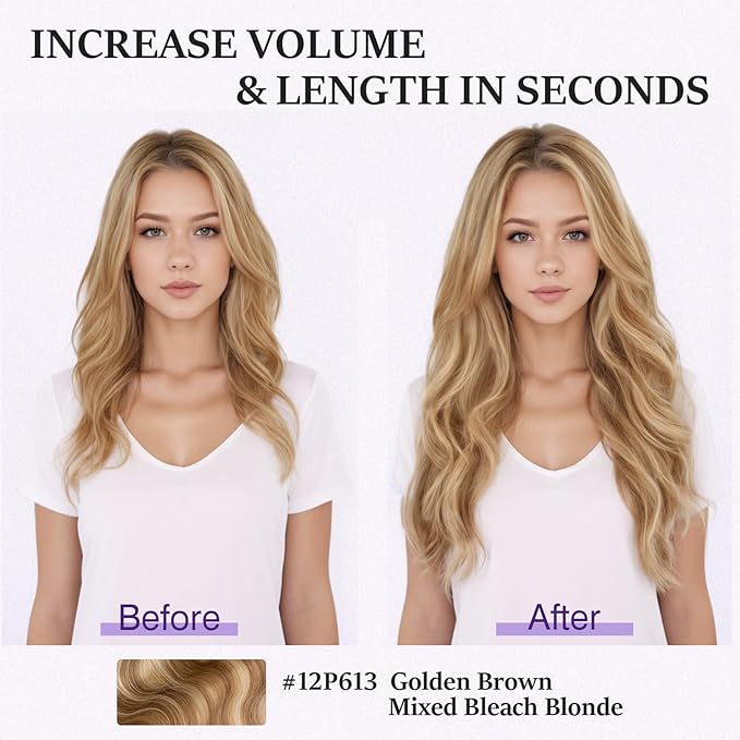 Halo Hair Extensions Real Human Hair,Halo Hair Extension 100% Human Hair,Wire Hair Extensions,Wavy Golden Brown Mixed Bleach Blonde,22 inch/75g