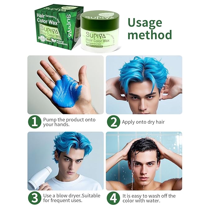Temporary Hair Color Wax for Men - SUPIYA Washable Hair Wax Color, All-Day Hold Disposable Hair Wax for Party, Cosplay & Daily (Color # 68W)