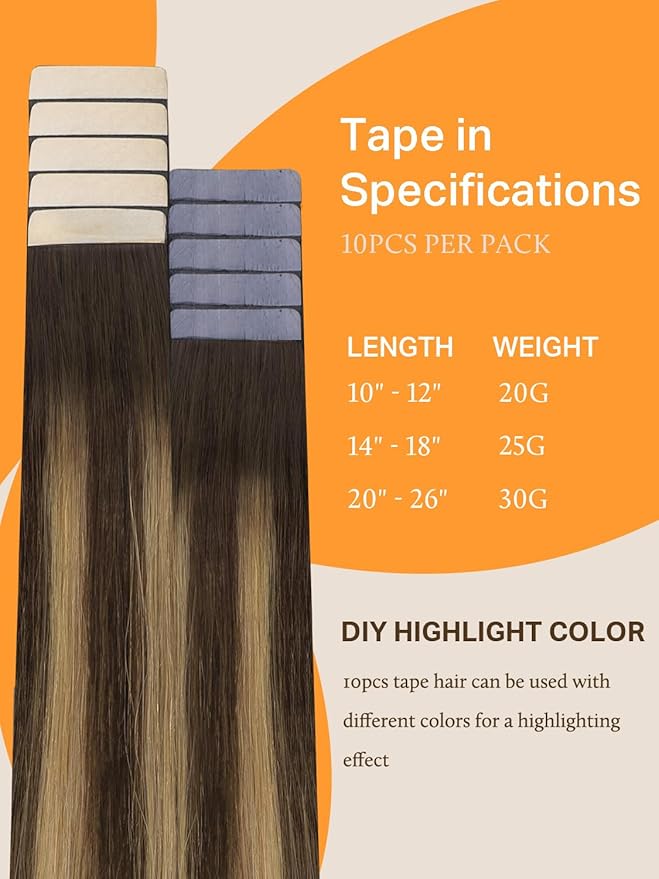 DOORES Tape in Hair Extensions Human Hair, Chocolate Brown to Caramel Blonde 10 Inch 20g 10pcs, Hair Extensions Tape in Human Hair Straight Remy Hair for Women