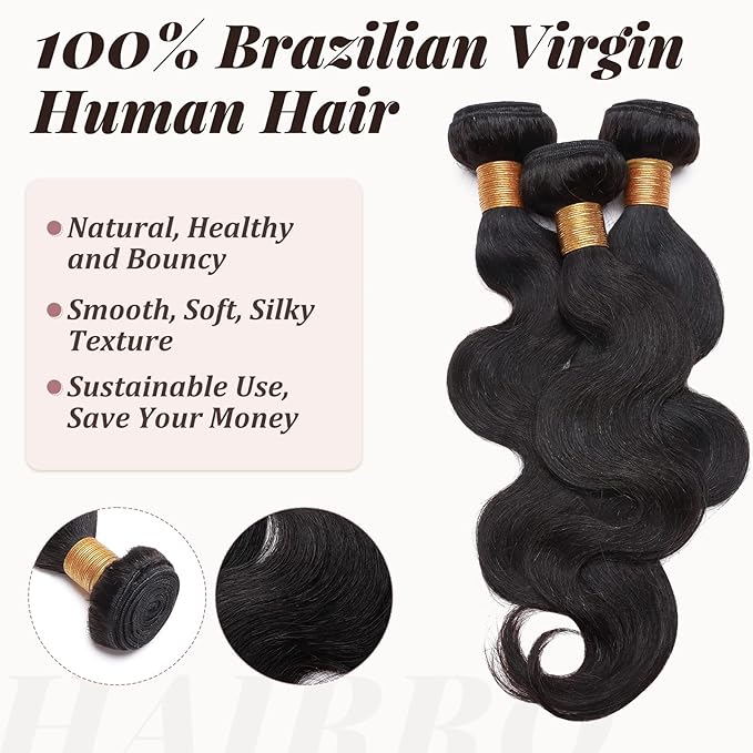 Hairro Sew in Hair Extensions Real Human Hair, 100g/bundle Weave Weft for Women Adding Volume and Length, for DIY Beauty Dating Party, 12 Inch One Bundle Body Wave #1B Natural Black