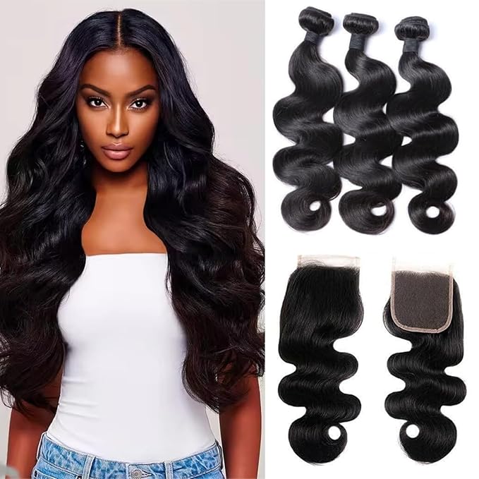 12A Human Hair Bundles 18 20 22+ 16 Inch Body Wave 100% Unprocessed Hair 3+1 Bundles Deals Extensions Quick Weave Human Hair Natural Black Color