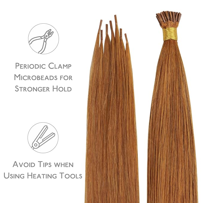 WENNALIFE I Tip Hair Extensions Human Hair, 50g 100s 16 Inch Auburn Ginger Remy Itip Human Hair Extensions Invisible