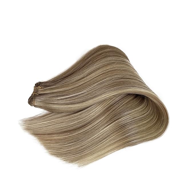 Weft Hair Extensions Human Hair 12 Inch 80G Ash Brown and Platinum Blonde Bundles Real Human Hair Sew in Extensions Silky Straight Brown Sew in Hair Wefts Mix Blonde Highlights