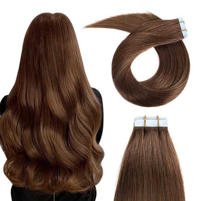 YILITE Tape in Human Hair Extensions #4 Medium Brown 26 inches 20pcs 60g Straight Tape in Hair Extensions Human Hair(26 Inch #4 Medium Brown)