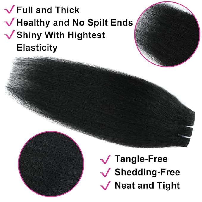 20 Inch Kinky Straight Clip in Hair Extensions Real Human Hair for Women 8Pcs 130g Yaki Straight Clip ins Brazilian Remy Human Hair Extensions Yaki clip ins hair extensions double weft with 20clips