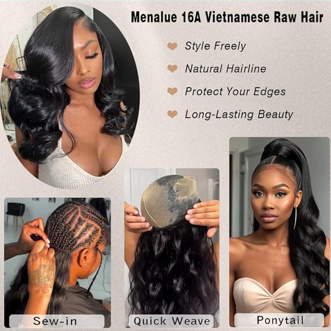 Human Hair Bundles Body Wave Hair 4 Bundles 18 20 22 24 Inch 16A Vietnamese Raw Human Hair 100% Unprocessed Virgin Hair Weave Human Hair Extension Natural Black Color