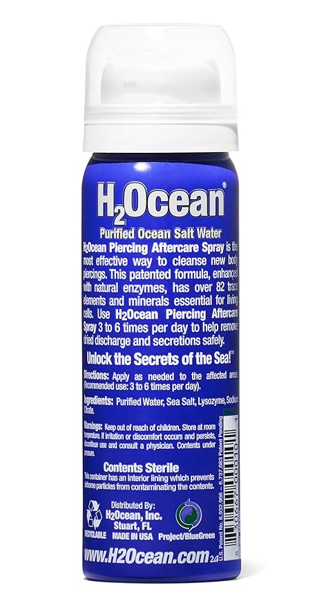 H2Ocean Piercing Aftercare Spray and Keloid Bump Removal– Sea Salt Spray for Body and Facial Piercings – Ear, Nose, Navel, Oral & Body Piercing Cleaner, Aftercare Solution for New Piercings– 1.5oz